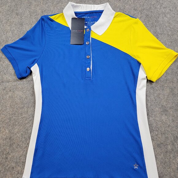 Lohla Sport Shirt Womens Small Blue Lemon White Performance Filippa Polo Top - Picture 1 of 13